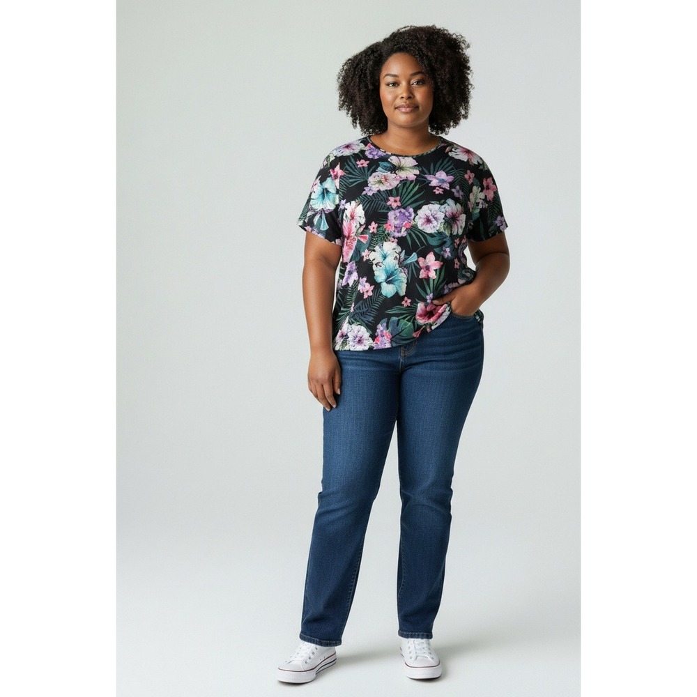 Yelete Tropical Floral Tunic Top Flowy Swing Blouse Boho Resort Hawaiian
